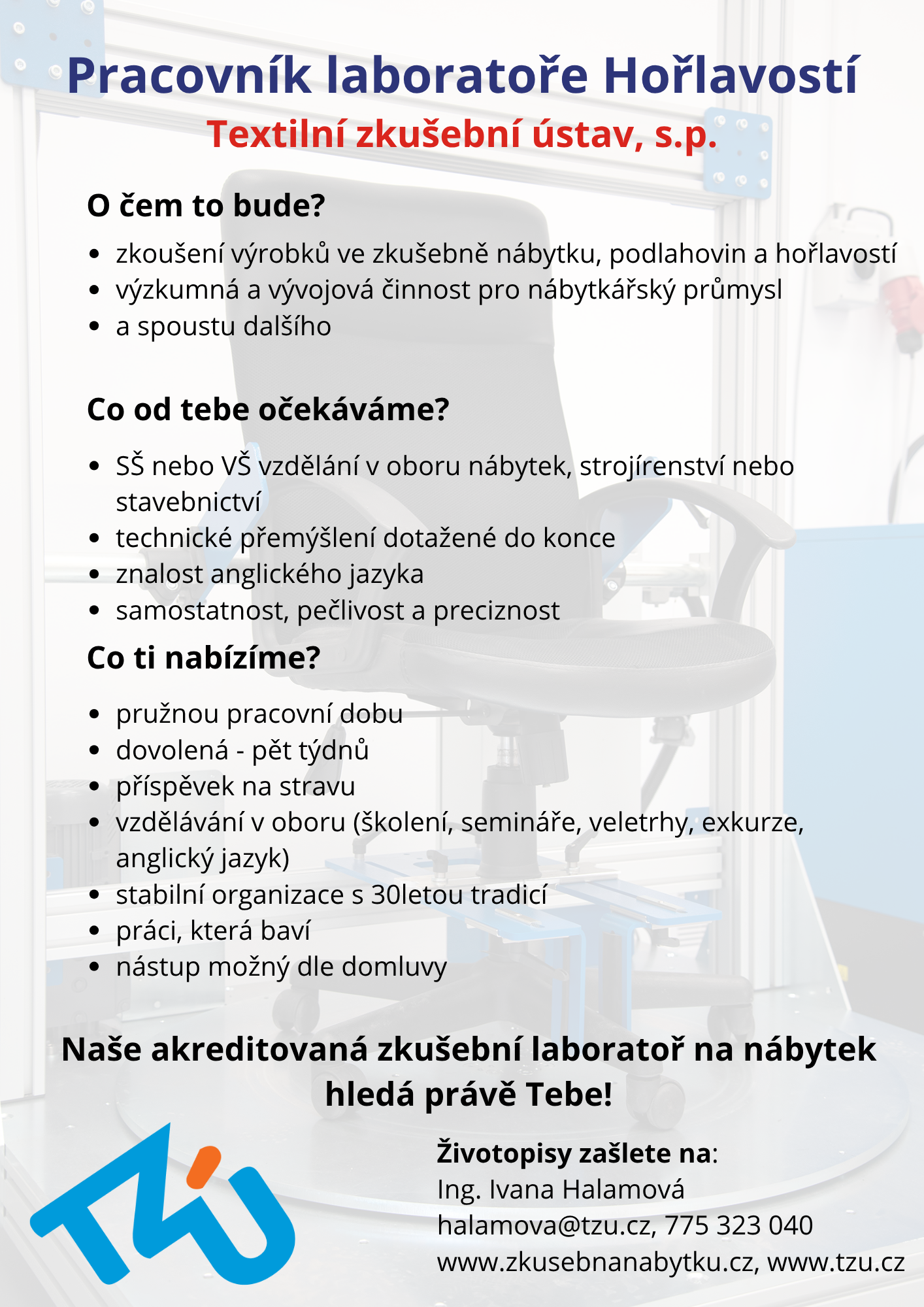 Hledáme pracovníka do laboratoře hořlavostí