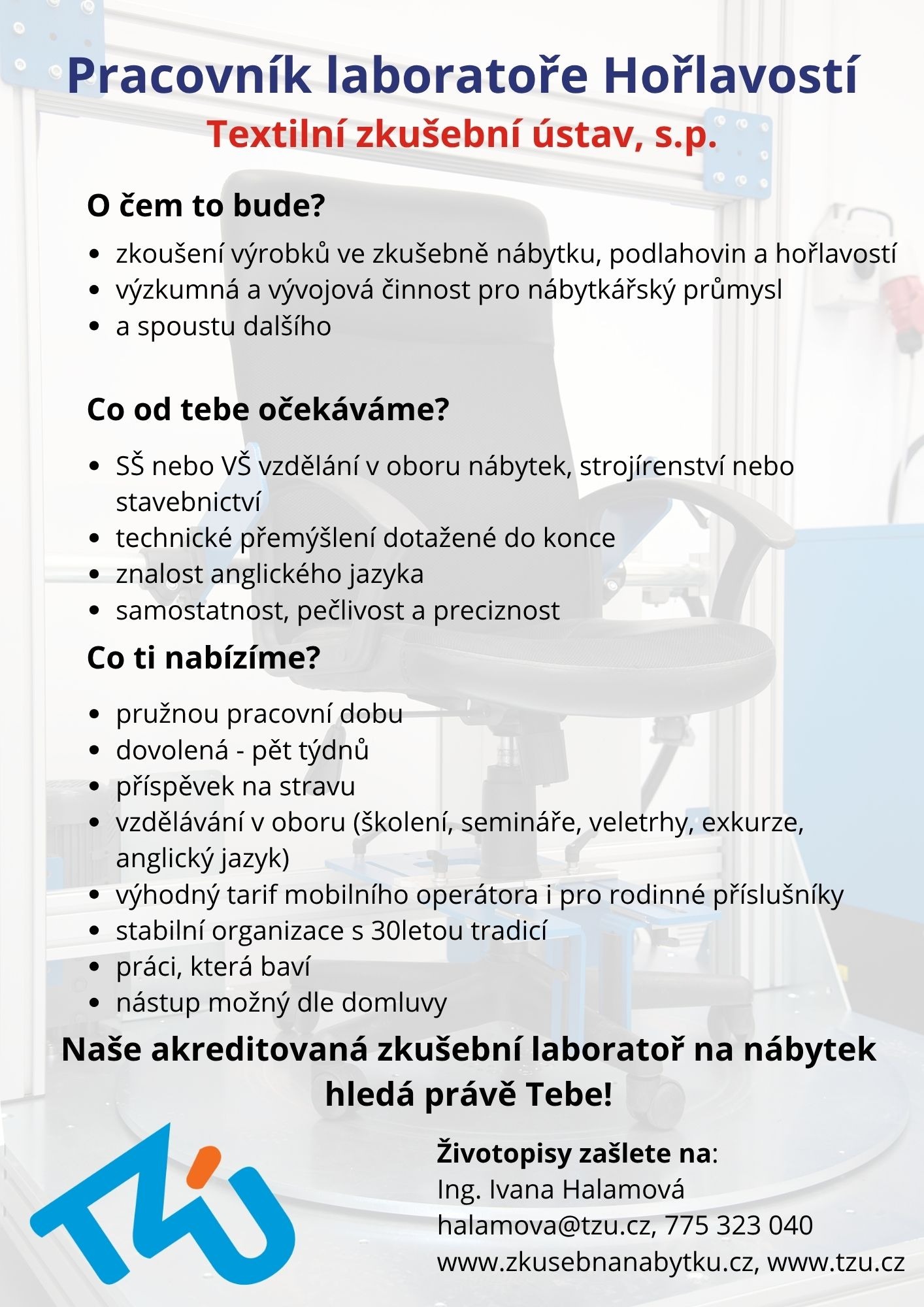 Hledáme pracovníka do laboratoře hořlavostí